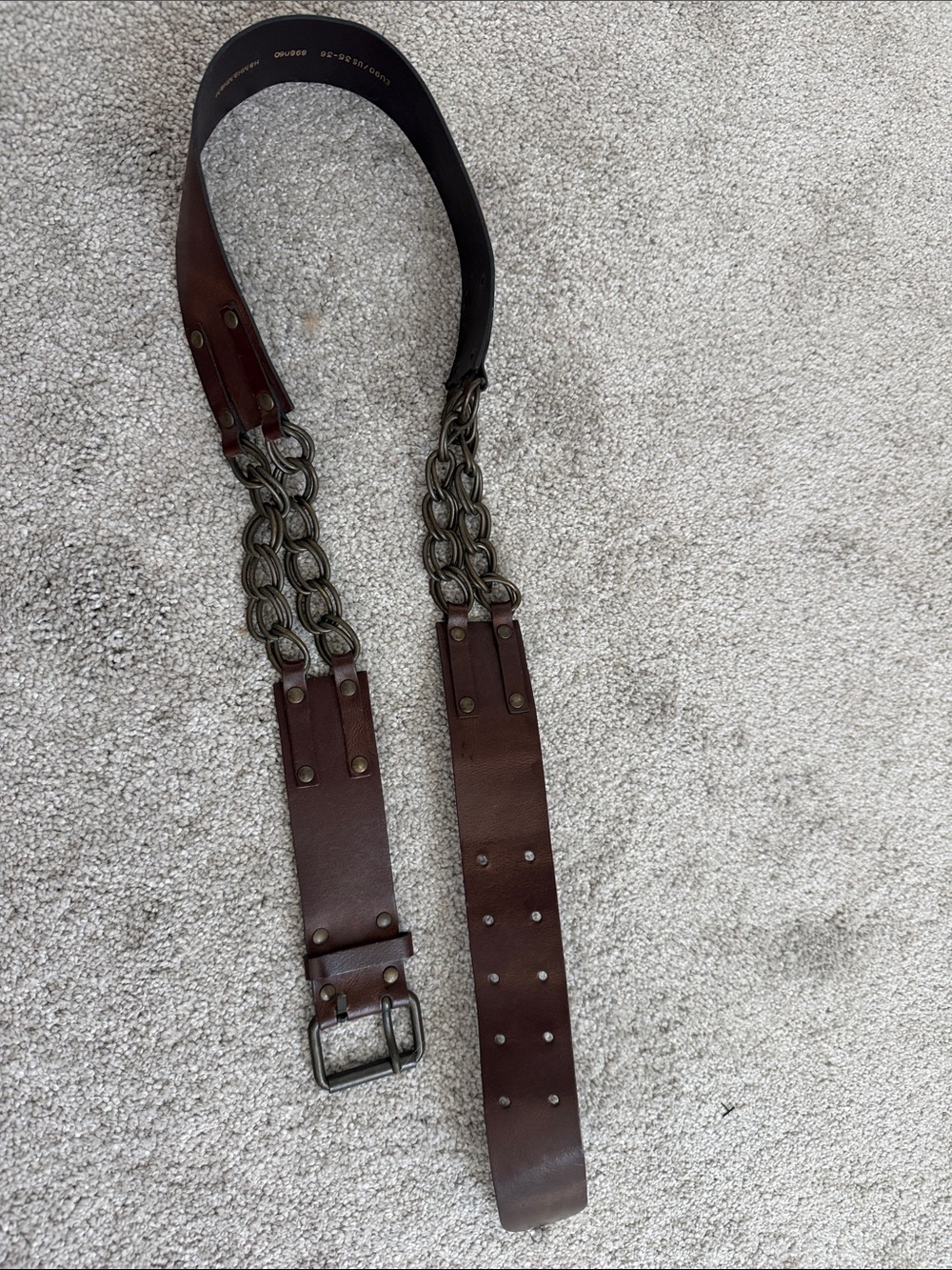 H&M Brown Leather Belt with Double Chain Detail